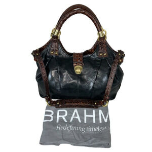 Brahmin Vintage Dagny Satchel  Black Croc Embossed Leather Shoulder Bag
